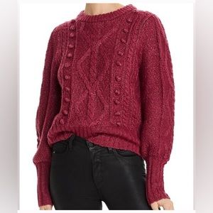 Joie Bia Wool Sweater Decorative Cable Knit, Warm Crew Neck, Merlot Grape XXS
